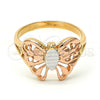 Anillo Elegante 5.174.007.1.08 Oro Laminado, Diseño de Mariposa, Pulido, Tres Tonos (Size 8)