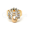 Anillo Elegante 5.173.017.07 Oro Laminado, Diseño de Pavo Real, Diamantado, Tres Tonos (Size 7)
