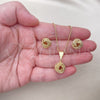 Juego de Arete y Dije de Adulto 10.63.0522 Oro Laminado, Diseño de Nudo y Torcido, Diamantado, Tono Dorado