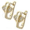 Argolla Huggie 02.155.0057 Oro Laminado, Diseño de Corazón, con Blanca Micro Pave, Pulido, Tono Dorado