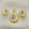 Juego de Arete y Dije de Adulto 5.046.004.4 Oro Laminado, con Amatista Zirconia Cubica, Pulido, Tono Dorado