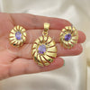 Juego de Arete y Dije de Adulto 5.046.004.4 Oro Laminado, con Amatista Zirconia Cubica, Pulido, Tono Dorado