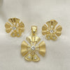 Juego de Arete y Dije de Adulto 10.59.0089 Oro Laminado, Diseño de Flor, con Blanca Cristal, Mate, Tono Dorado