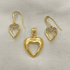 Juego de Arete y Dije de Adulto 10.59.0109 Oro Laminado, Diseño de Corazón, con Blanca Cristal, Pulido, Tono Dorado