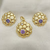 Juego de Arete y Dije de Adulto 10.59.0104 Oro Laminado, con Amatista and Blanca Cristal, Pulido, Tono Dorado