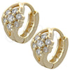 Argolla Huggie 02.97.0093 Oro Laminado, Diseño de Flor, con Blanca Zirconia Cubica, Pulido, Tono Dorado