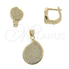 Juego de Arete y Dije de Adulto 10.166.0004 Oro Laminado, Diseño de Gota, con Blanca Micro Pave, Pulido, Tono Dorado