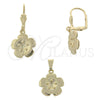 Juego de Arete y Dije de Adulto 10.179.0021 Oro Laminado, Diseño de Flor, Diamantado, Tono Dorado