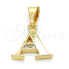 Dije Elegante 05.26.0012 Oro Laminado, Diseño de Iniciales, con Blanca Zirconia Cubica, Pulido, Tono Dorado