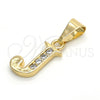 Dije Elegante 05.26.0022 Oro Laminado, Diseño de Iniciales, con Blanca Zirconia Cubica, Pulido, Tono Dorado