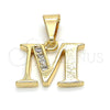 Dije Elegante 05.26.0025 Oro Laminado, Diseño de Iniciales, con Blanca Zirconia Cubica, Pulido, Tono Dorado