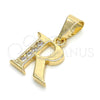 Dije Elegante 05.26.0030 Oro Laminado, Diseño de Iniciales, con Blanca Zirconia Cubica, Pulido, Tono Dorado