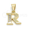 Dije Elegante 05.26.0030 Oro Laminado, Diseño de Iniciales, con Blanca Zirconia Cubica, Pulido, Tono Dorado