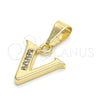 Dije Elegante 05.26.0034 Oro Laminado, Diseño de Iniciales, con Blanca Zirconia Cubica, Pulido, Tono Dorado