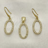 Juego de Arete y Dije de Adulto 10.59.0112 Oro Laminado, con Blanca Cristal, Pulido, Tono Dorado