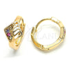 Argolla Huggie 02.165.0145.1 Oro Laminado, Diseño de Oja, con Multicolor Cristal, Pulido, Tono Dorado