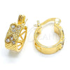 Argolla Huggie 02.168.0031 Oro Laminado, Diseño de Corazón, con Blanca Cristal, Diamantado, Tono Dorado