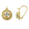 Arete Gancho Frances 02.164.0031 Oro Laminado, con Blanca Zirconia Cubica, Diamantado, Tono Dorado