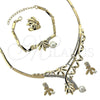 Collar, Pulsera, Dije y Anillo 06.191.0058 Oro Laminado, Diseño de Oja, con Blanca Cristal, Pulido, Tono Dorado