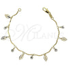 Pulsera de Dije 03.63.0204.07 Oro Laminado, Diseño de Oja, con Blanca Zirconia Cubica, Pulido, Tono Dorado (03 MM Thickness, 7 Inches Length)