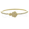 Aro Individual 07.97.0048 Oro Laminado, Diseño de Flor, con Blanca Micro Pave and Blanca Zirconia Cubica, Pulido, Tono Dorado (02 MM Thickness, Size 5 (2.50 Diameter))