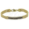 Pulsera Elegante 5.011.010.2 Oro Laminado, con Negro and Blanca Zirconia Cubica, Pulido, Tono Dorado (07 MM Thickness, 8 Inches Length)