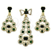 Juego de Arete y Dije de Adulto 10.91.0300.1 Oro Laminado, Diseño de Arco, con Esmeralda and Blanca Zirconia Cubica, Pulido, Tono Dorado