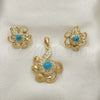 Juego de Arete y Dije de Adulto 10.91.0290 Oro Laminado, Diseño de Bola, con Topacio Azul Opal and Blanca Cristal, Mate, Tono Dorado