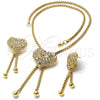 Collar y Dije 06.59.0091 Oro Laminado, Diseño de Corazón, con Blanca Cristal, Pulido, Tono Dorado