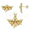 Juego de Arete y Dije de Adulto 10.59.0191 Oro Laminado, con Blanca Cristal, Pulido, Tono Dorado