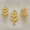 Juego de Arete y Dije de Adulto 10.59.0167 Oro Laminado, Diseño de Oja, con Blanca Cristal, Pulido, Tono Dorado
