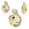 Juego de Arete y Dije de Adulto 10.59.0142.1 Oro Laminado, Diseño de Nota Musical, con Violeta Oscuro and Blanca Zirconia Cubica, Pulido, Tono Dorado