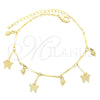 Tobillera de Dije 03.105.0029.10 Oro Laminado, Diseño de Mariposa, Pulido, Tono Dorado (06 MM Thickness, 10 Inches Length)