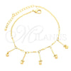 Tobillera de Dije 03.105.0048.10 Oro Laminado, Diseño de Bola y Torcido, Pulido, Tono Dorado (03 MM Thickness, 10 Inches Length)