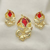 Juego de Arete y Dije de Adulto 10.59.0193.2 Oro Laminado, Diseño de Arco y Flor, con Granate Cristal and Blanca Zirconia Cubica, Pulido, Tono Dorado