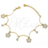 Pulsera de Dije 5.016.005.1.07 Oro Laminado, Diseño de Flor y Bola, con Blanca Zirconia Cubica, Mate, Tono Dorado (10 Inches Length)