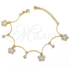 Pulsera de Dije 5.016.005.1.07 Oro Laminado, Diseño de Flor y Bola, con Blanca Zirconia Cubica, Mate, Tono Dorado (10 Inches Length)