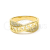 Anillo Multi Piedra 01.194.0005.08 Oro Laminado, Diseño de Llave Griega, con Blanca Micro Pave, Pulido, Tono Dorado (Size 8)