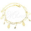 Tobillera de Dije 03.63.0134.10 Oro Laminado, Diseño de Oja y Figaro, con Blanca Zirconia Cubica, Pulido, Tono Dorado (03 MM Thickness, 10 Inches Length)