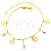 Pulsera de Dije 03.63.1269.08 Oro Laminado, Diseño de Flor, Pulido, Tono Dorado (8 Inches Length)