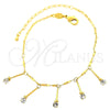 Tobillera de Dije 03.63.1281.10 Oro Laminado, con Blanca Zirconia Cubica, Pulido, Tono Dorado (02 MM Thickness, 10 Inches Length)
