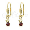 Arete Colgante 02.63.2447.1 Oro Laminado, Diseño de Estrella, con Granate Zirconia Cubica, Pulido, Tono Dorado