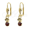 Arete Colgante 02.63.2438.1 Oro Laminado, Diseño de Flor, con Granate Zirconia Cubica, Diamantado, Tono Dorado