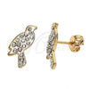 Arete Dormilona 02.59.0096 Oro Laminado, Diseño de Pajaro, con Blanca Cristal, Pulido, Tono Dorado