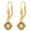 Arete Colgante 02.63.2458 Oro Laminado, Diseño de Flor, con Blanca Zirconia Cubica, Diamantado, Tono Dorado
