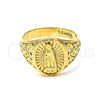 Anillo de Hombre 01.185.0003.10 Oro Laminado, Diseño de Guadalupe, Diamantado, Tono Dorado (Size 10)