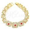 Pulsera Elegante 03.91.0046.1.08 Oro Laminado, Diseño de Flor, con Granate and Blanca Cristal, Pulido, Tono Dorado (8 Inches Length)
