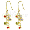 Arete Colgante 02.59.0115 Oro Laminado, Diseño de Uva, con Multicolor Zirconia Cubica, Pulido, Tono Dorado
