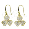 Arete Colgante 02.59.0114 Oro Laminado, Diseño de Corazón y Oja, con Blanca Cristal, Pulido, Tono Dorado