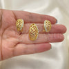 Juego de Arete y Dije de Adulto 10.59.0227 Oro Laminado, Diseño de Oja, con Blanca Cristal, Pulido, Tono Dorado